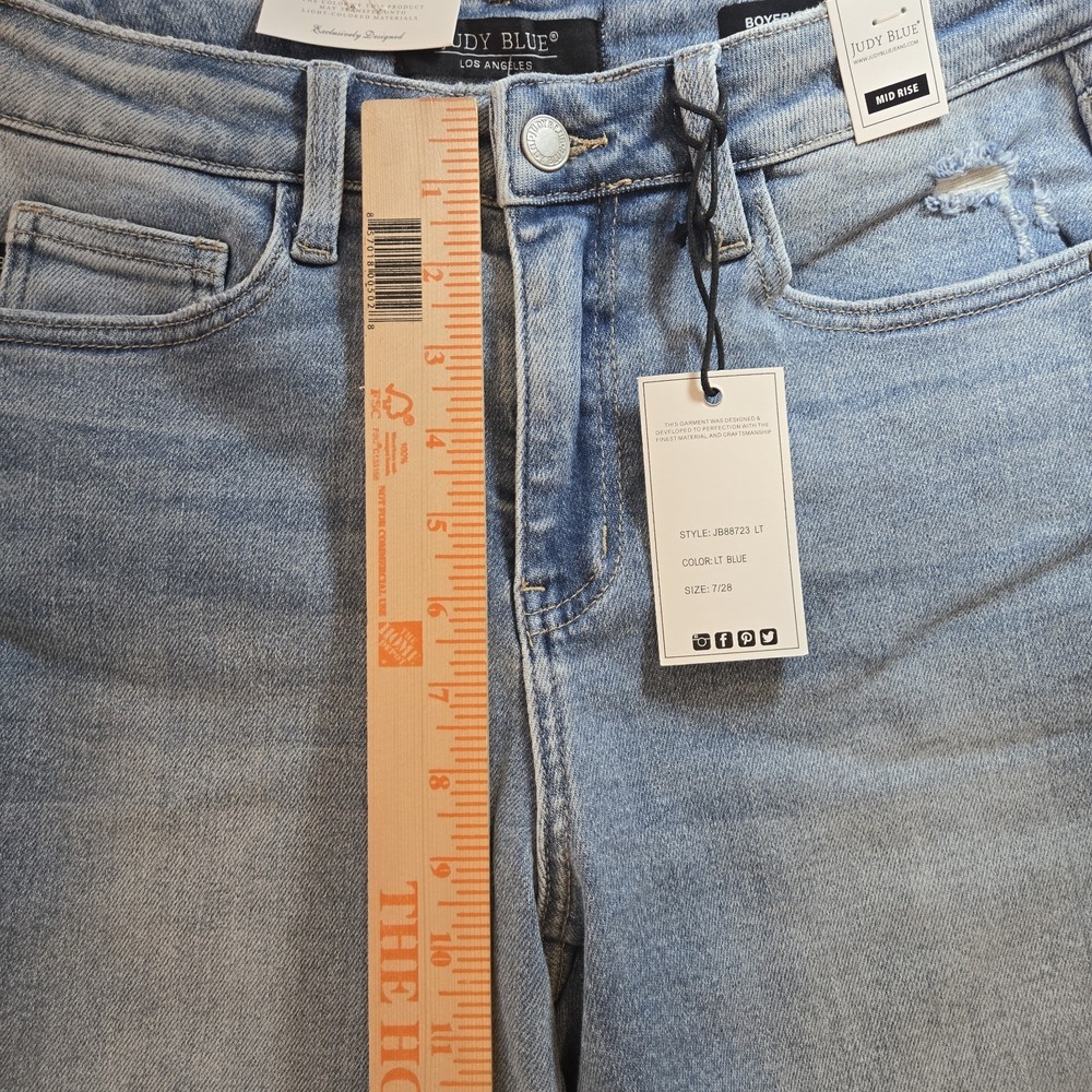 Judy Blue Boyfriend Fit Jeans Womens 7/28 Mid Rise Distressed Light Wash Flag... - Picture 5 of 16